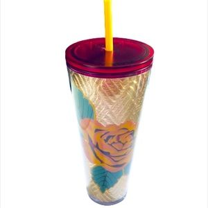 NEW Starbucks Gold Floral Foil Roses Tumbler 24oz